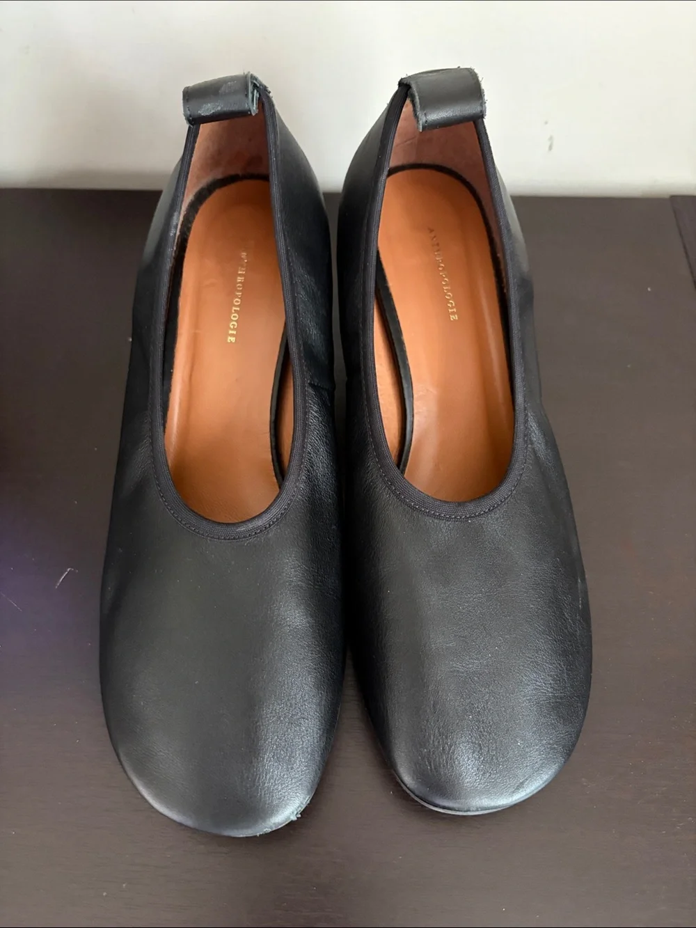 Anthropologie Glove Ballet Block Heels Shoe Black Leather Sz 38 US Sz 7-7.5 - Picture 1 of 10